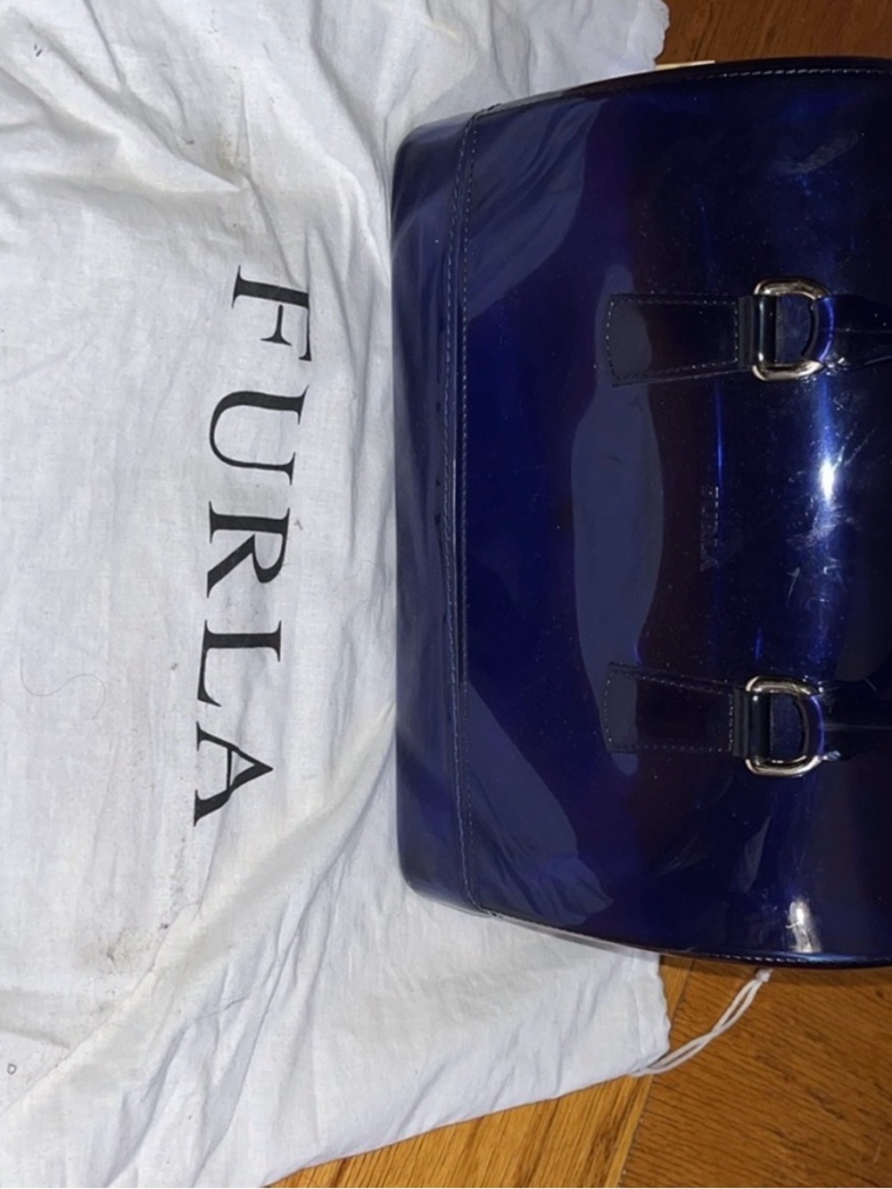 Furla Patent Satchel in Deep Navy Blue